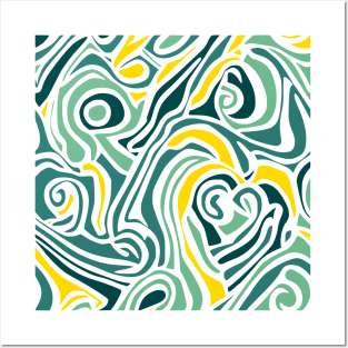 Swirl Green Yellow Abstract Art Posters and Art